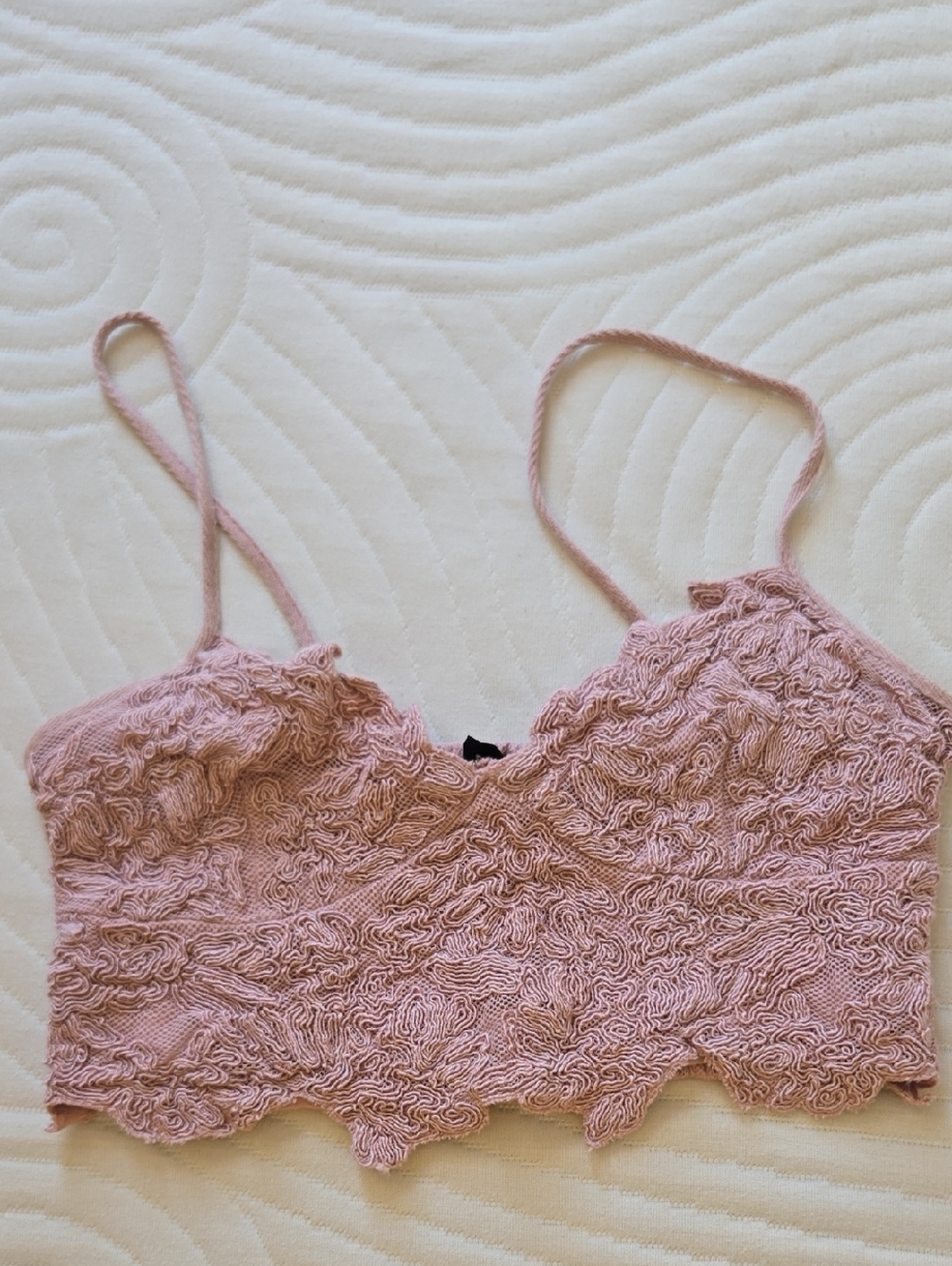 Topshop Blush Pink Smocked Lace-Trim Crop Top